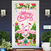 Aperturee Aperturee Pink Flamingo Floral Merry Christmas Door Cover